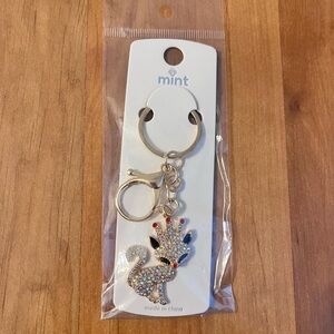 Mint Sparkling Cat Keychain with Silver and Red